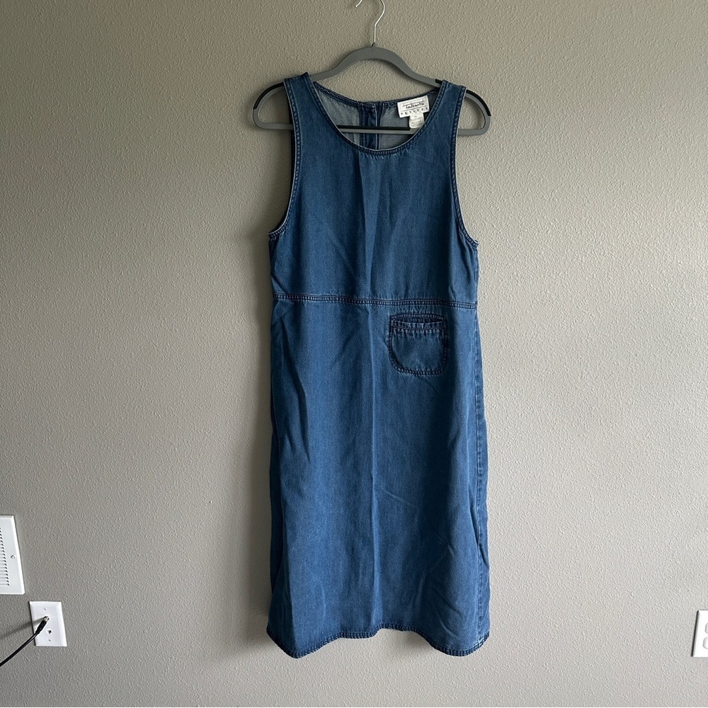 Vintage Talbots Denim Chambray Sleeveless Jumper Maxi Dress Small Petite